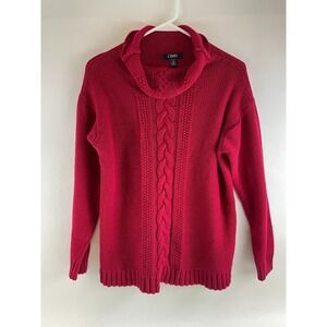 Chaps Sweater Women's Size XL Red Cowl Neck Pullover Cable-Knit Long Sleeve